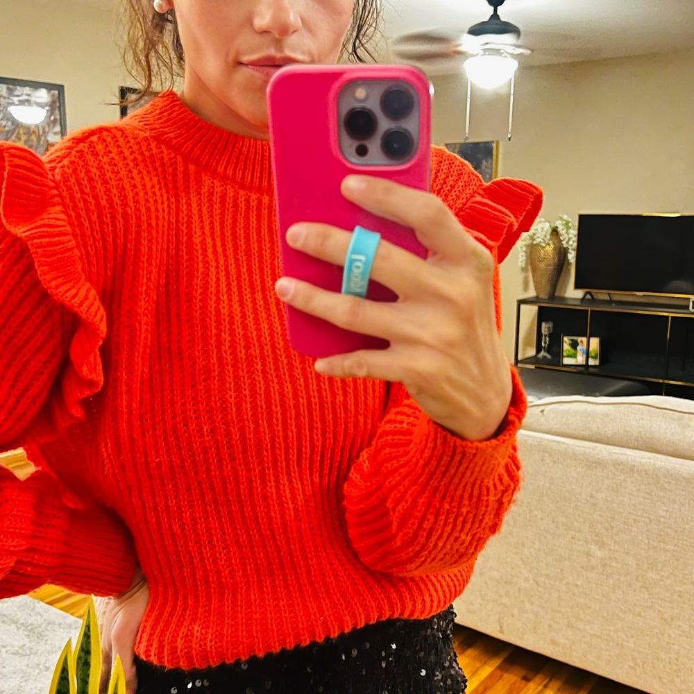 SHEIN Red Ruffle Sweater - Picture 2 of 3